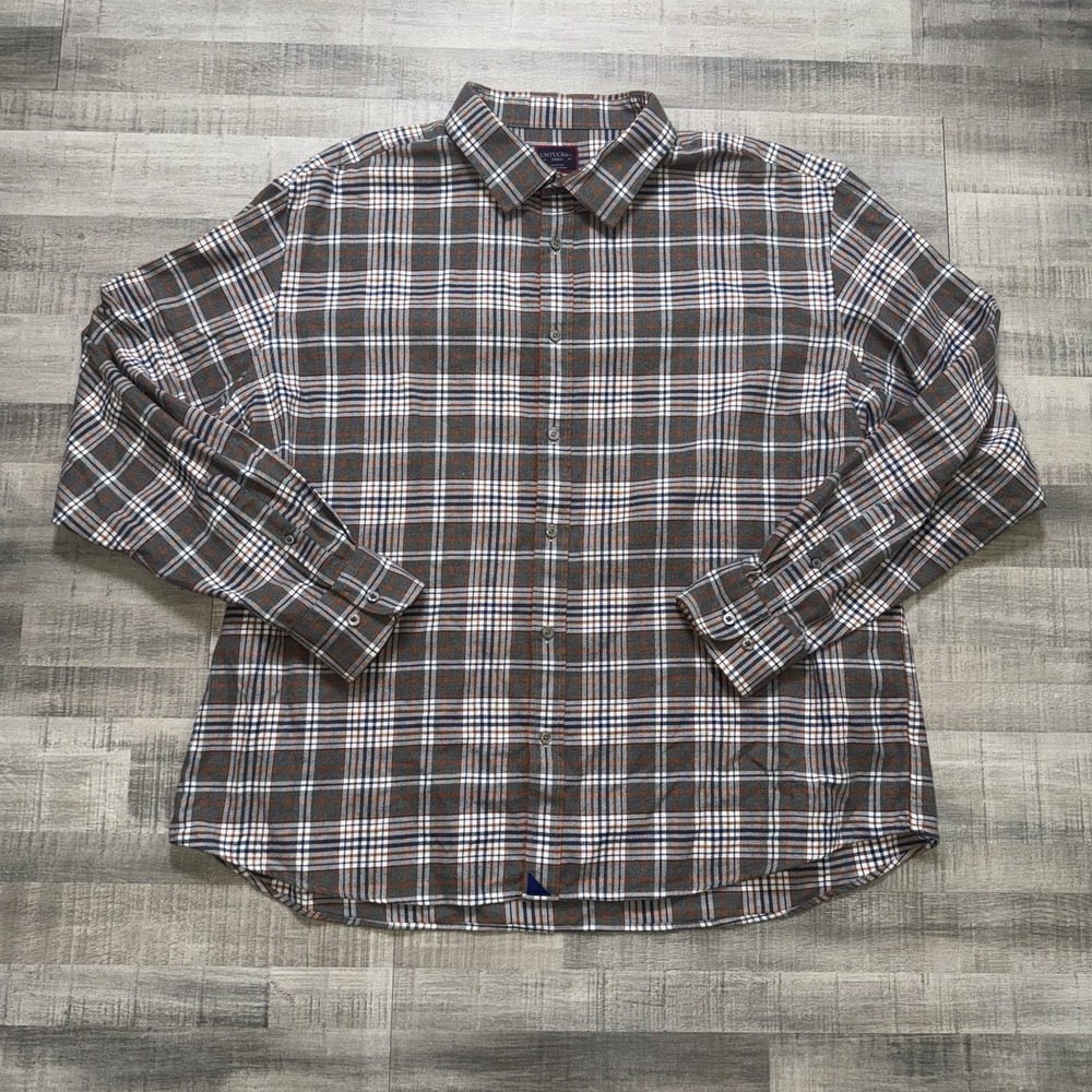 UNTUCKit Button Flannel Shirt Mens 3XLC BIG Grey Orange Plaid Long Sleeve Cotton